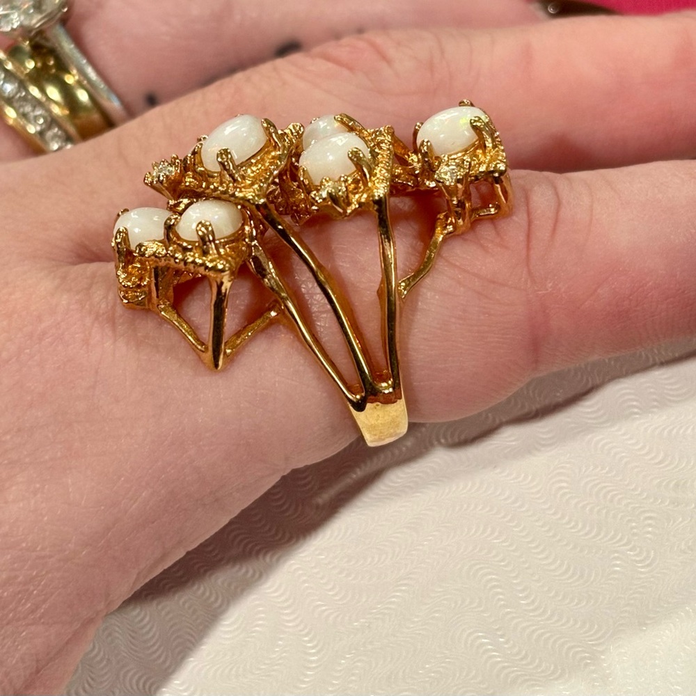 Gold And White Opal Statement Ring - image 2
